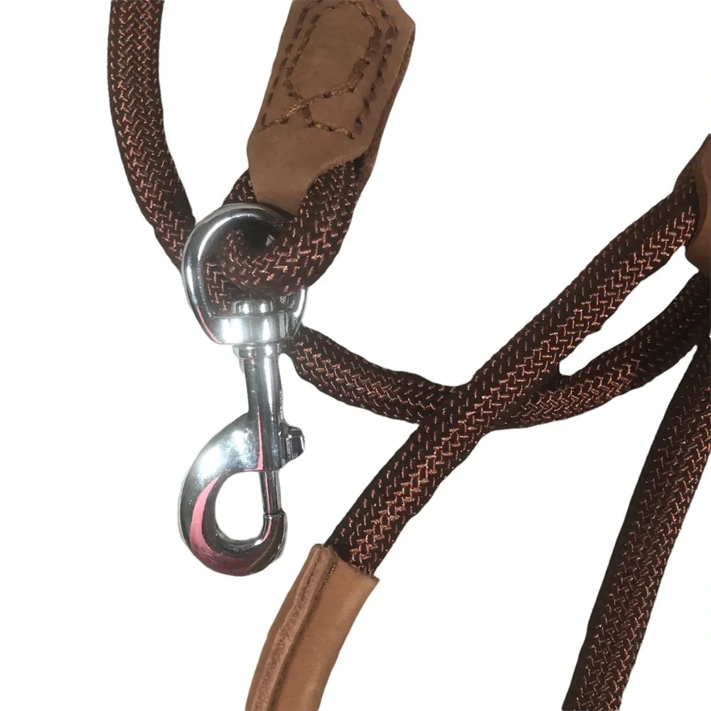 Brown Dog Leash Pet Heavy Duty Vegan Leather Detail Silver Tone Slide Latch Hook